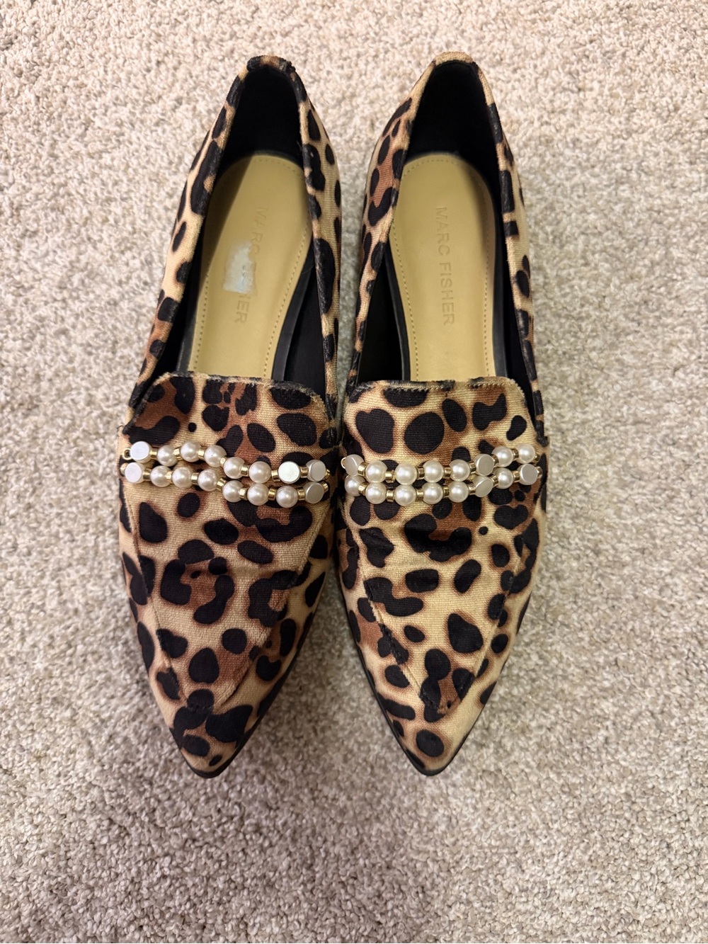 Marc Fisher Leopard Pearl-Embellished Pointed Loafers - Brown/Black
